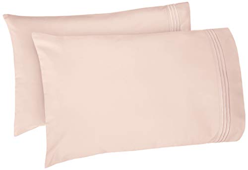 Book Cover Amazon Basics Easy-Wash Embroidered Hotel Stitch Pillowcase Set - Standard, Blush Pink