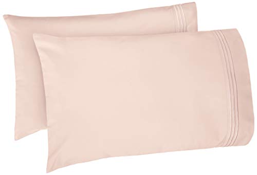 Amazon Basics Easy-Wash Embroidered Hotel Stitch Pillowcase Set - Standard, Blush Pink
