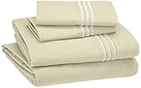 Amazon Basics Easy-Wash Embroidered Hotel Stitch 120 GSM Sheet Set - Full, Aloe Green