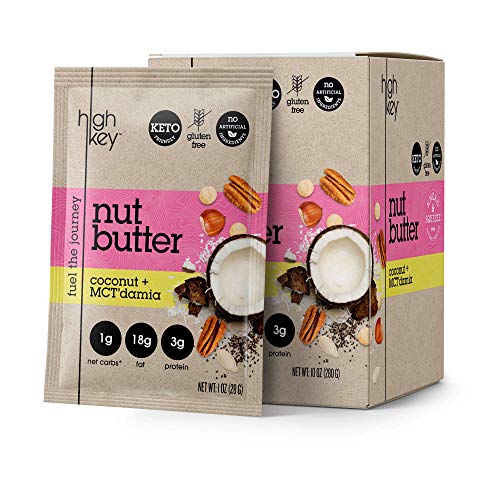 HighKey Coconut Nut Butter Keto Snack - Macadamia, Pecan, & Hazelnut Spread - Ketogenic, Paleo, Gluten Free, Low Carb, Vegan, Fat Bomb - Whole 30 Approved Food with All Natural Ingredients, Pack of 10