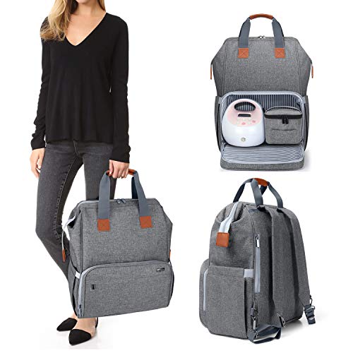 Book Cover Luxja Breast Pump Bag with Compartments for Cooler Bag and Laptop, Breast Pump Backpack with 2 Options for Wearing (Fits Most Major Breast Pump, Suitable for Working Mothers), Gray
