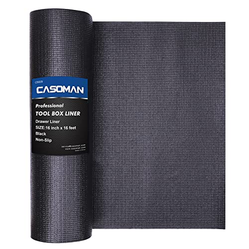 CASOMAN Professional Tool Box Liner and Drawer Liner,Easy Cut Non-Slip Foam Rubber Toolbox Drawer Liner Mat - Adjustable Thick Cabinet Liners,Black,16 inch (wide) x 16 feet (long)