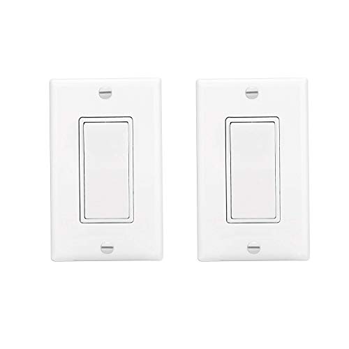 Decora Rocker Single-Pole Light Switch with WallPlate,15 Amp, 120/277 Volt, AC Quiet Switch, Residential Grade, Grounding, White,2Pack