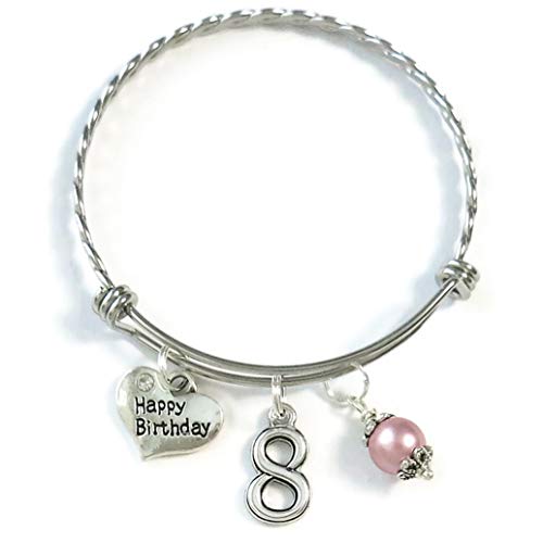 8th BIRTHDAY Bracelet, 8th Birthday Charm Bracelet, 8 Year Old Daughter Birthday Gift Idea, Eighth Birthday Gift, 8 Year Old Birthday