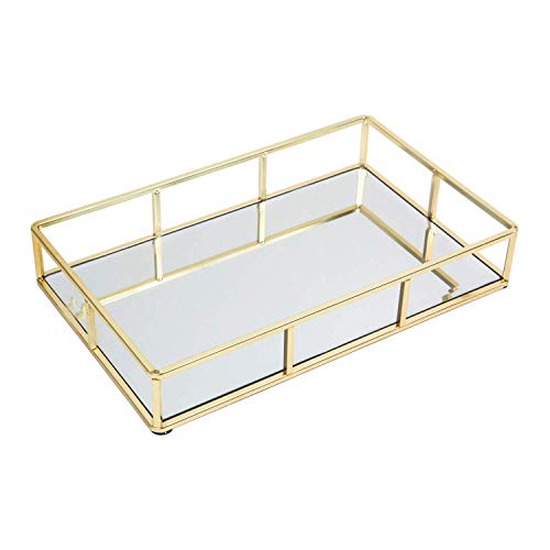 Houseables Mirrored Tray, Decorative Countertop Organizer, Gold, 12" x 8", Ornate Vanity DÃ©cor, Bathroom Accessories, Perfume Plate, Jewelry Box, Makeup Holder, Coffee Table Catchall, Brass