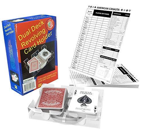 Canasta Playing Cards Game Set That Includes 2 Deck of Canasta Cards with Point Values, a Revolving Tray Holder, and 50 Sheet Score Pad by All7s