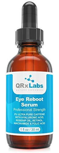 Eye Reboot Serum With 6% Caffeine, Hyaluronic Acid, Rosehip Oil, Retinol, Niacinamide & Folic Acid - Reduces Puffiness, Dark Circles, Crow Feet, Wrinkles And Fine Lines Around The Eyes - 1 Oz / 30 Ml