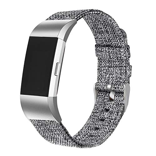 bayite Canvas Bands Compatible with Fitbit Charge 2, Soft Classic Replacement Wristband Straps Women Men, Charcoal Large