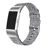 bayite Canvas Bands Compatible with Fitbit Charge 2, Soft Classic Replacement Wristband Straps Women Men, Charcoal Large (6.7-8.1 Inch)