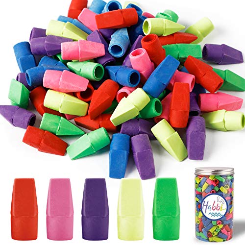 Book Cover Habbi 300pcs Pencil Top Erasers, Cap Erasers, Assorted Colors Pencil Eraser Toppers, Pencil Erasers for Kids, School Supplies for Classroom and Teachers