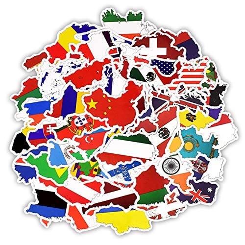 Book Cover 50 Pcs Flag map Vinyl Waterproof Stickers, for Laptop, Luggage, Car, Skateboard, Motorcycle, Bicycle Decal Graffiti Patches