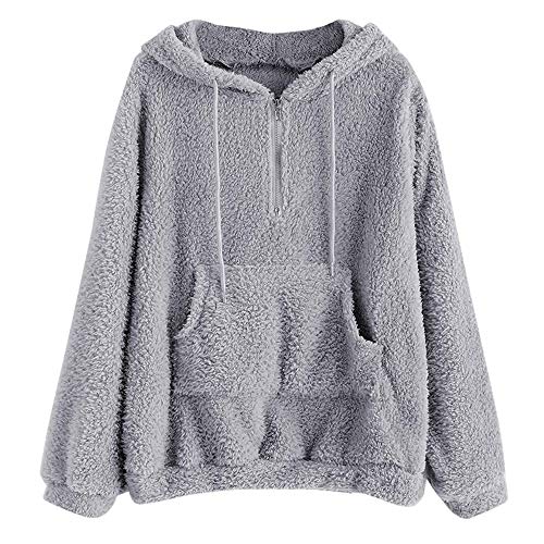 ZAFUL Women's Fuzzy Faux Fur Sherpa Pullover Half Zip Pocket Hoodie Sweatshirt
