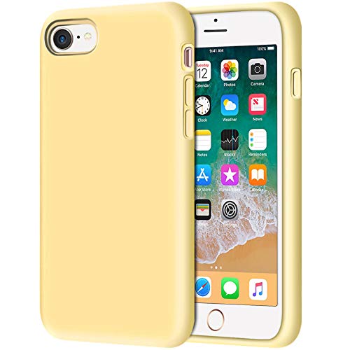 Anuck Phone Case for iPhone SE 2020 Case, iPhone 8 Case, iPhone 7 Case 4.7", Non-Slip Liquid Silicone Gel Rubber Bumper Soft Microfiber Lining Hard Shockproof Full-Body Protective Cover, Yellow