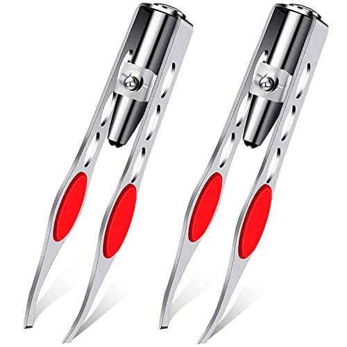 tweezers with light,led tweezers,Professional Tool Led Light Stainless Steel Eyebrow Tweezer Hair Removal Makeup Tools,2pcs