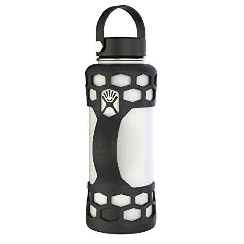 REUZBL Bottle Bumper Silicone Sleeve Protector with Handle for Hydro Flask Bottles (Black, 40oz)