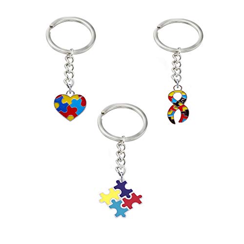 ShiQiao Spl Autism Awareness Keychain, Autism Awareness Products Toys Charm Puzzle Piece Key Chain Set of 3