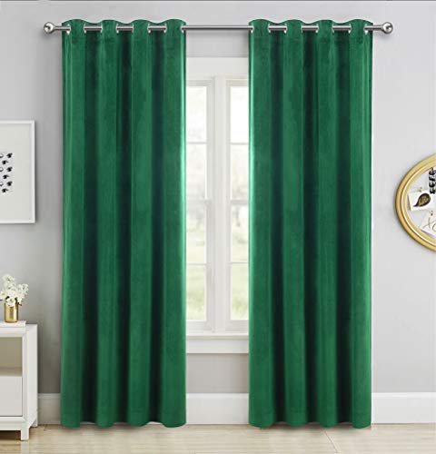 Book Cover SINGINGLORY Green Velvet Curtains 52 x 84 Inch, Blackout Thermal Insulated Grommet Window Curtain 2 Panels Set for Bedroom and Living Room (W52 xL84, Dark Green)