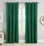 SINGINGLORY Green Velvet Curtains 52 x 84 Inch, Blackout Thermal Insulated Grommet Window Curtain 2 Panels Set for Bedroom and Living Room (W52 xL84, Dark Green Emerald)