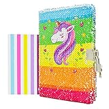 VIPbuy Unicorn Diary with Lock and Key for Kids Girls, Colorful Reversible Flip Sequin Journal Gift w/Photo Corner