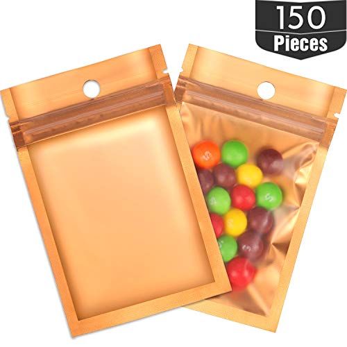 Hestya 150 Pieces Mylar Zip Lock Bags Aluminum Foil Bags Durable Double-Sided Metallic Foil Mylar Flat Ziplock Bag (Gold, 7.5 x 12 cm/ 3 x 4.7 Inch)