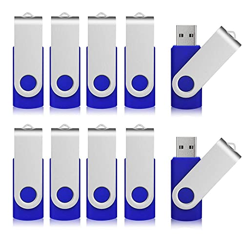 Aiibe 16 GB Flash Drive 10 Pack USB Flash Drives 16G USB 2.0 Memory Stick Thumb Drive Data Storage Rotate Pen Zip Drives Wholesale/Lot/Bulk (10 Pack, 16GB, Blue)