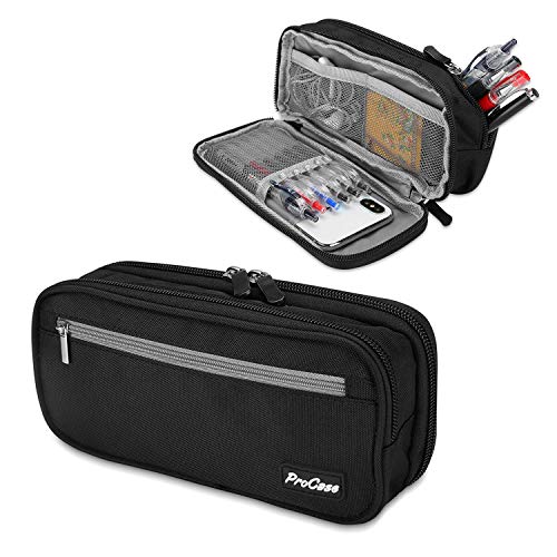 Pencil Case Pen Bag, ProCase Big Capacity Pencil Pouch Pen Organizer Durable Stationery Holder for Marker Organization School Supplies Office Storage Desk Organizing –Black