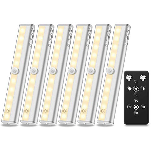 Anbock Wireless Under Cabinet Light, LED Closet Light with Remote Control, Battery Powered Counter Lighting Touch Switch Dimmable Stick-on Anywhere for Kitchen Stairway Pantry Warm White 3000K 6 Pack