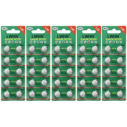 LWHN Watch Alkaline Battery Button Cell LR1130 AG10 Pack of 50 Batteries