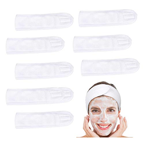 VintageBee 8 PACK Spa Facial Headband Head Wrap Terry Cloth Headband Stretch Towel with Magic Tape for Make Up,Bath, Shower and Sport