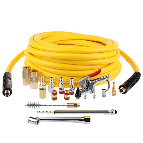 Book Cover Hromee 19 Pieces Air Compressor Accessories Kit with 3/8 Inch x 25FT Hybrid Hose, 1/4 Inch NPT Quick Connect Fittings, Air Blow Gun, Tire Gauge and Wire Brush