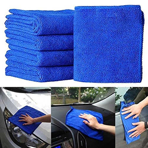 eubell Microfiber Cleaning Cloths, 5-Pieces. High Absorbent Cleaning Towels for Auto, Kitchen, Bath (Blue)
