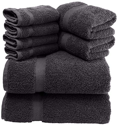 Book Cover White Classic Luxury Brown Bath Towel Set - Combed Cotton Hotel Quality Absorbent 8 Piece Towels | 2 Bath Towels | 2 Hand Towels | 4 Washcloths [Worth $72.95] 8 Pack | Brown