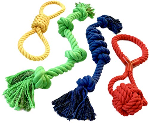Mary & Kate Pets XL Dog Rope TUG Toy Set - for Aggressive CHEWERS and Big Puppies - Sturdy, Strong and Heavy Duty to Withstand Puppy Biting and Chewing (L, Multi Color)