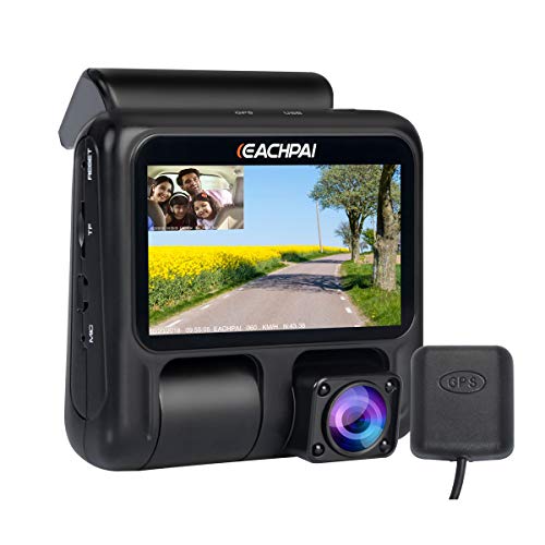 Book Cover EACHPAI Dual Dash Cam X100 1080p+1080p Dash Cameras Front and Inside, 3'' Dashboard Camera with GPS,IR Night Vision, WDR,Motion Detector,Loop Recording for Uber / Lyft / Truck / Taxi Free 32GB Card