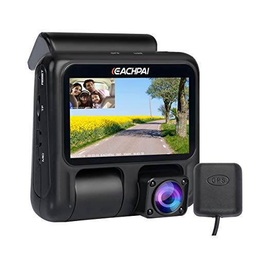 EACHPAI Dual Dash Cam X100 1080p+1080p Dash Cameras Front and Inside, 3'' Dashboard Camera with GPS,IR Night Vision, WDR,Motion Detector,Loop Recording for Uber / Lyft / Truck / Taxi Free 32GB Card