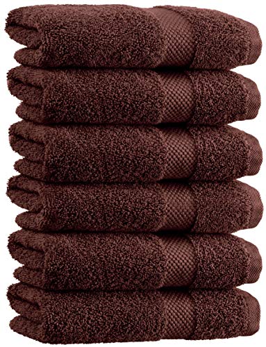 Book Cover White Classic Luxury Hand Towels - Soft Circlet Egyptian Cotton | Highly Absorbent Hotel spa Bathroom Towel Collection | 16x30 Inch | Set of 6 | Brown