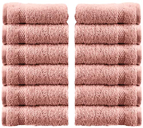 Book Cover White Classic Luxury Cotton Washcloths - Large Hotel Spa Bathroom Face Towel | 12 Pack | Pink