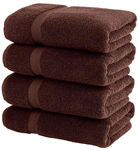 Book Cover White Classic Luxury Bath Towels Large - Cotton Hotel spa Bathroom Towel | 27x54 | 4 Pack | Brown