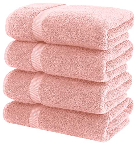 Book Cover White Classic Luxury Bath Towels Large - Circlet Egyptian Cotton | Highly Absorbent Hotel spa Collection Bathroom Towel | 27x54 Inch | Set of 4 | Pink