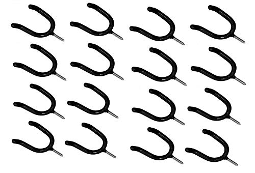 ALAZCO 16 Black Vinyl Coated Steel Wall Mount Screw-in Heavy Duty Tool Holders 4" Utility U-Hooks for Garage Workshop Storage Hang Shovels Rakes Brooms Garden Tools Sports Equipment Tennis Racket