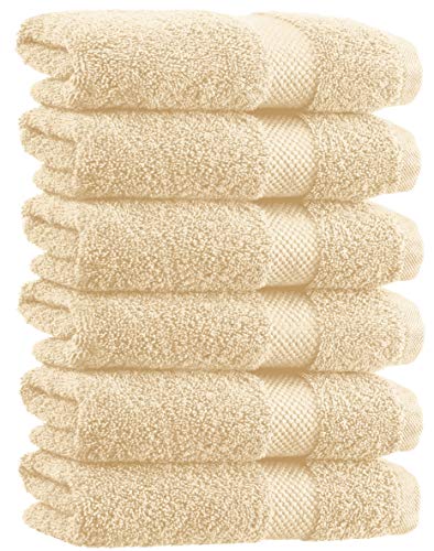 Book Cover White Classic Luxury Hand Towels - Soft Circlet Egyptian Cotton | Highly Absorbent Hotel spa Bathroom Towel Collection | 16x30 Inch | Set of 6 | Beige