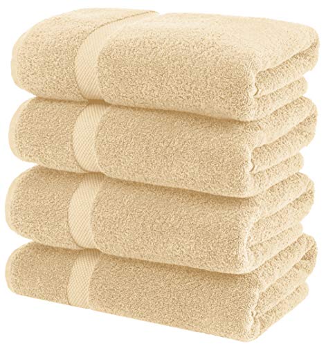 White Classic Luxury Beige Bath Towel Set - Combed Cotton Hotel Quality Absorbent 8 Piece Towels | 2 Bath Towels | 2 Hand Towels | 4 Washcloths [Worth $72.95] 8 Pack | Beige
