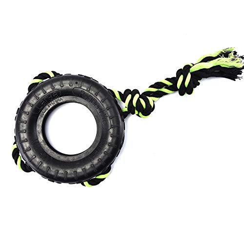 Dcxz Tires with Rope for Dogs Toys Nontoxic Rubber Durable Chew Toys Tires Rope Toys for Medium Large Dogs Intelligence Training Sports Training Perfect Dog Interaction (Black)