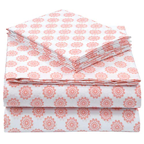 Pieridae Cotton Rich 4 Pc Sheet Set - Queen, Coral Global Dots