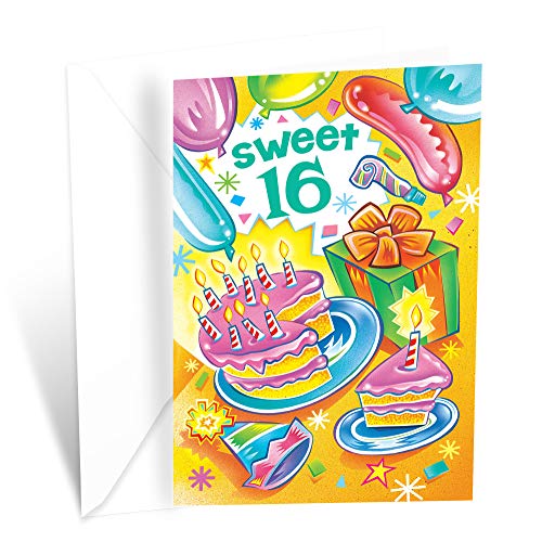 Prime Greetings Happy Sweet 16 Birthday Card | Made in America | Eco-Friendly | Thick Card Stock with Premium Envelope 5in x 7.75in | Packaged in Protective Mailer