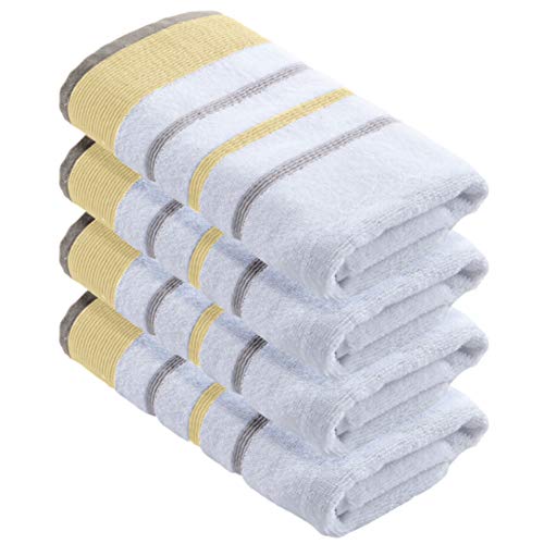 Book Cover Turkish Cotton, Striped Hand Towel Set (16 x 30 inches) Oversized Decorative Luxury Hand Towels. Noelle Collection (Set of 4, Gold/Grey)