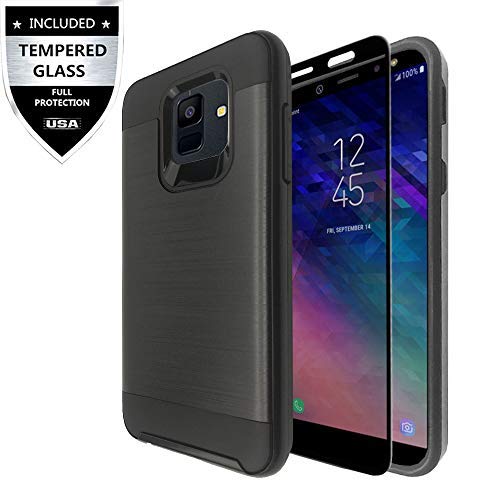 Samsung Galaxy J2 (2019) Case,Galaxy J2 Core Case,Galaxy J2 Dash/Galaxy J2 Pure Case with Tempered Glass Screen Protector,IDEA LINE Hybrid Hard Shockproof Slim Fit Brushed Cover - Black