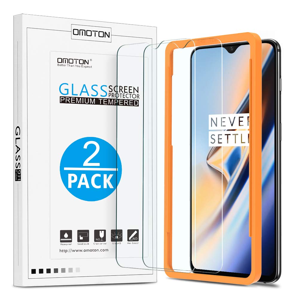Book Cover OMOTON Tempered Glass Screen Protector Compatible with OnePlus 6T 6.41 inch [2 Pack], Not Full Coverage
