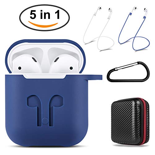 Airpod Case Keychain, 5 in 1 Silicone AirPods Protective Case Cover Accessories with Clip/Keychain/Strap/Hard Storage Bag for Apple Airpod (Luxury Blue) by GIM