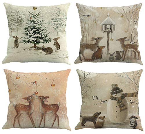 Youngnet Set of 4 Christmas Deer Animal Print Throw Pillow Cover Winter Home Decor Cushion Cover 18 x 18